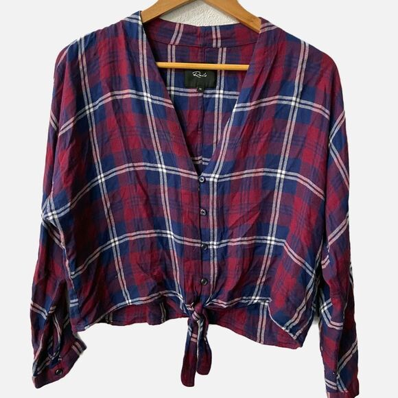 Rails Sloane Red blue Plaid Tie waist button up long sleeve top womens medium - Picture 1 of 5